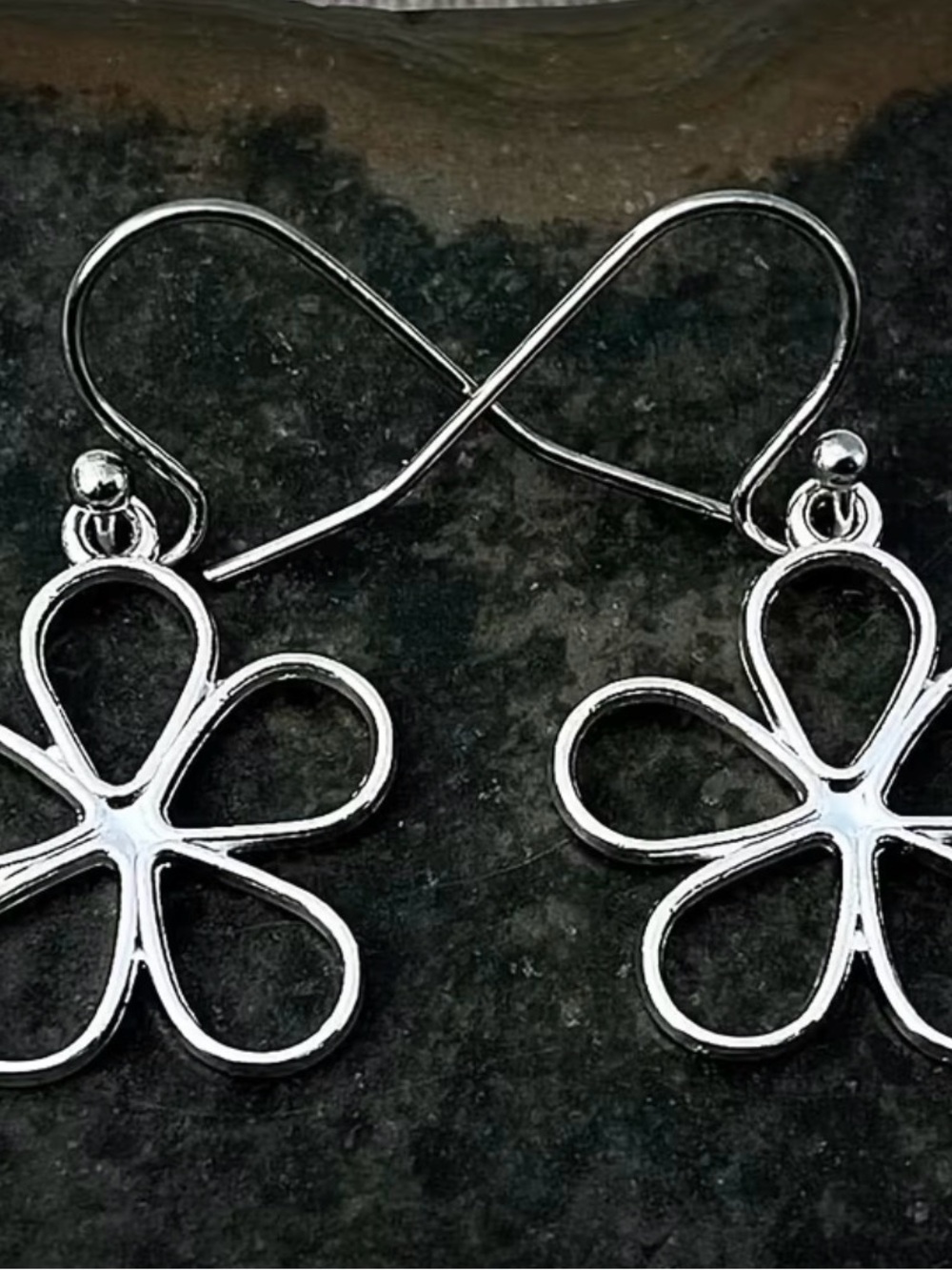 Silver Flower Drop Earrings - Elegant Floral Hook Earrings